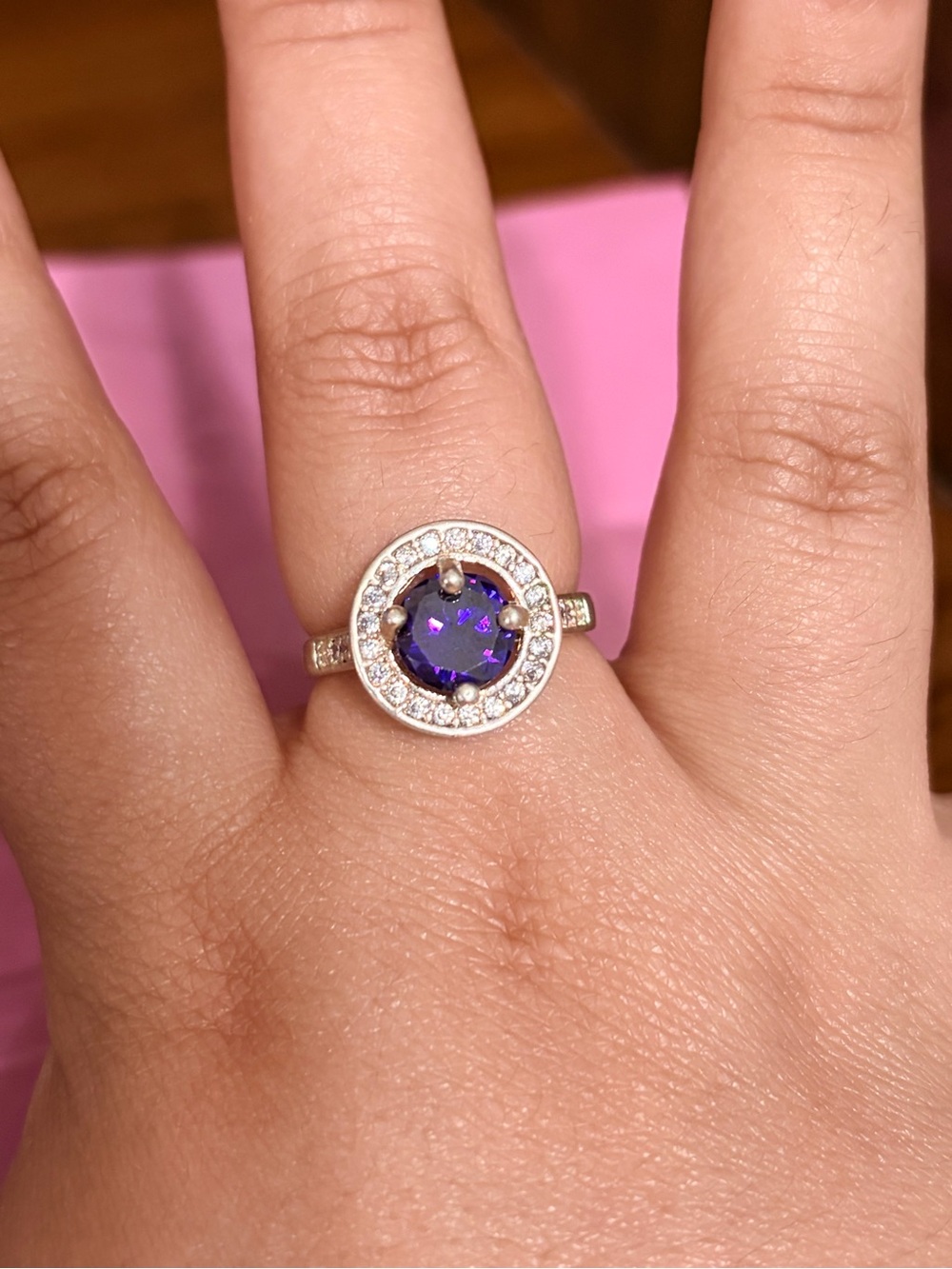 Vintage Sterling Silver Purple Halo Ring cz size 10